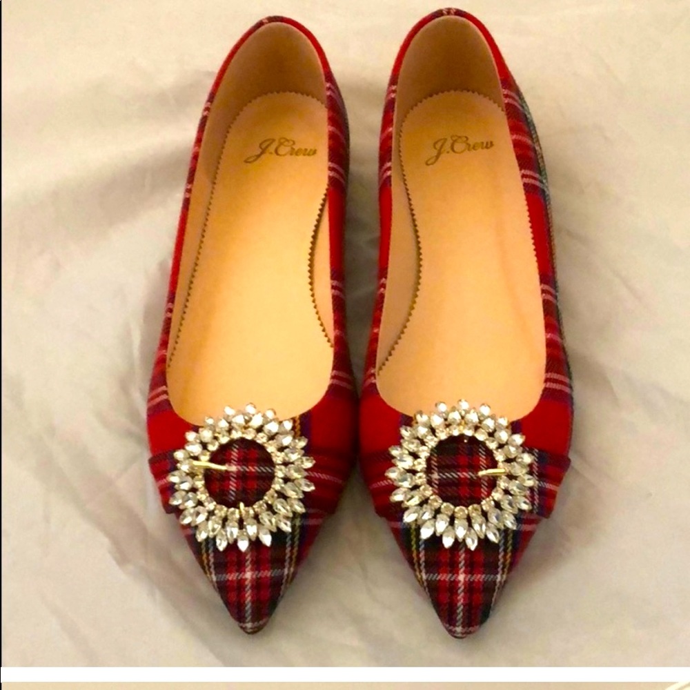 J. Crew Stewart Tartan Crystal Flats 7.5 NIB